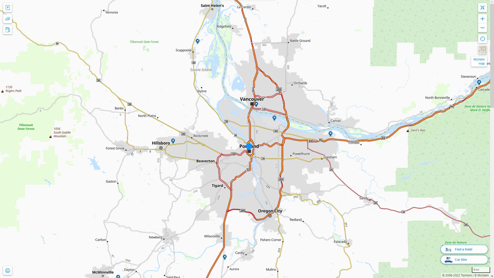 Portland Oregon Highway and Road Map